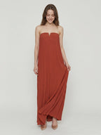 Rust Chiffon column Straight Neck Backless Floor-Length Bridesmaid Dress - Curvevia