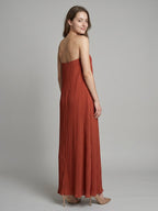 Rust Chiffon column Straight Neck Backless Floor-Length Bridesmaid Dress - Curvevia