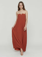 Rust Chiffon column Straight Neck Backless Floor-Length Bridesmaid Dress - Curvevia