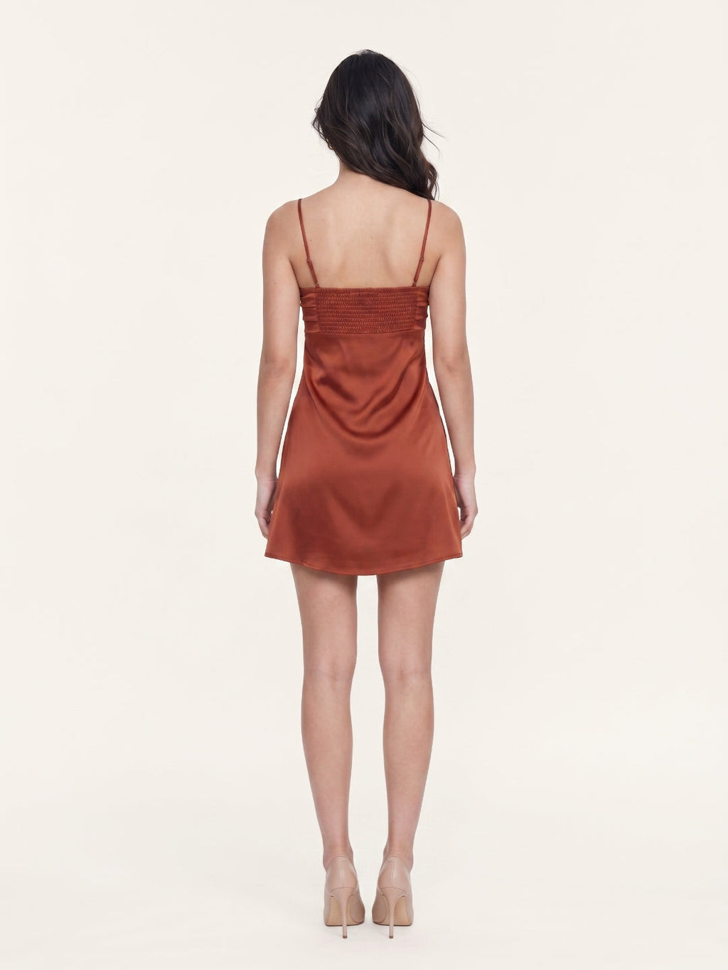 Rust Matte Satin A-Line Square Neck Backless Short Homecoming Dress with Pleats - Curvevia