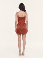 Rust Matte Satin A-Line Square Neck Backless Short Homecoming Dress with Pleats - Curvevia