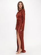 Rust Satin Sheath One Shoulder Floor-Length Bridesmaid Dress - Curvevia