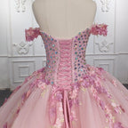 Quinceanera Ball Gown  Off-the-Shoulder  Sequined Pink Dress - Curvevia