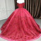 Red Quinceanera Dress Ball Gown Sequined Flowers - Curvevia