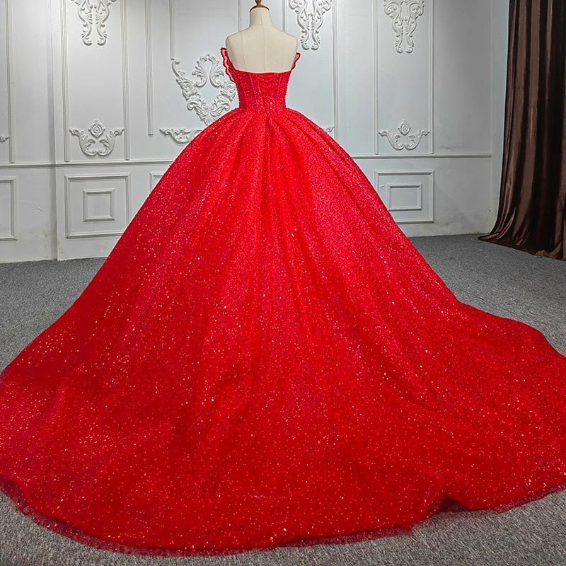 Quinceanera Ball Gown Red Sleeveless Sequined Dress - Curvevia