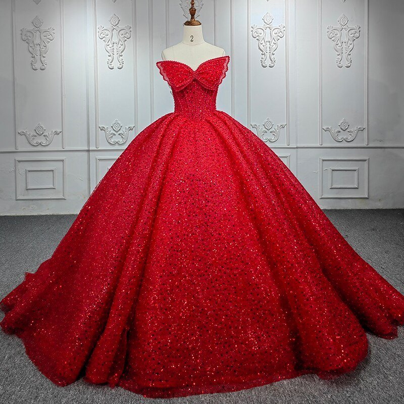 Quinceanera Ball Gown Red Sleeveless Sequined Dress - Curvevia