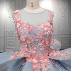 Quinceanera Sky Blue Flower Ball Gown Dress - Curvevia