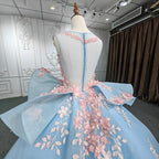 Quinceanera Sky Blue Flower Ball Gown Dress - Curvevia