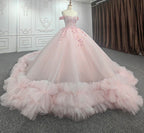 Quinceanera Ball Gown  Off-the-Shoulder  Sequined Pink Dress - Curvevia