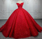 Quinceanera Ball Gown Red Sleeveless Sequined Dress - Curvevia