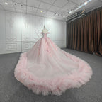 Quinceanera Ball Gown  Off-the-Shoulder  Sequined Pink Dress - Curvevia