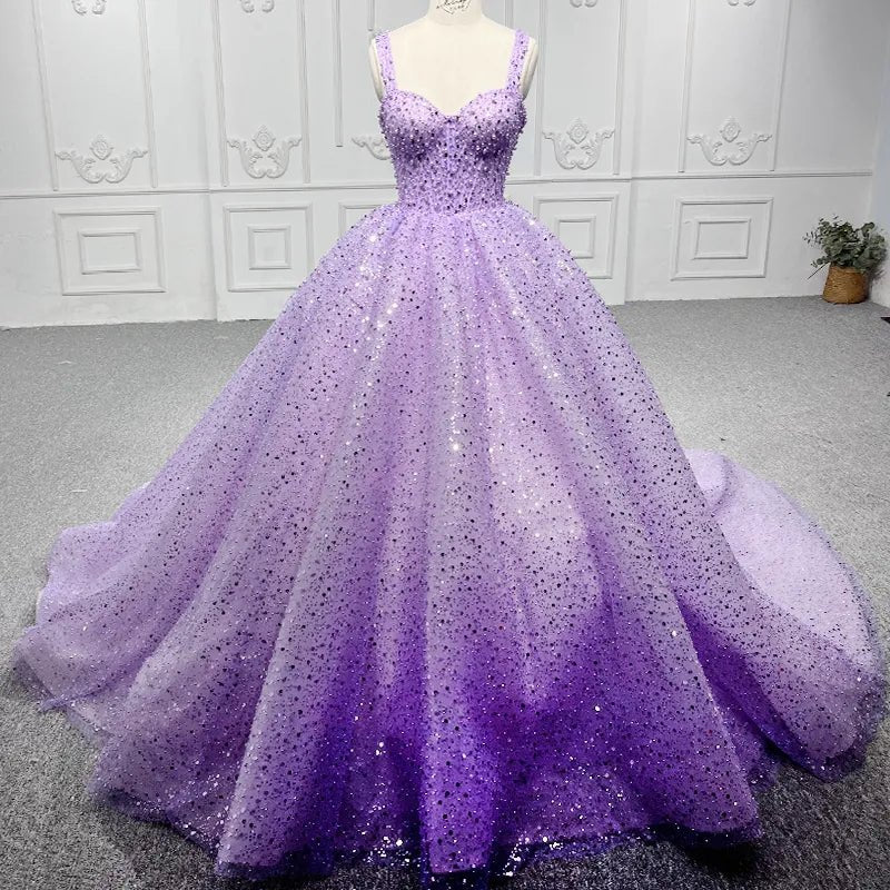 Purple Sweetheart Sequined Evening Party Dress - Curvevia