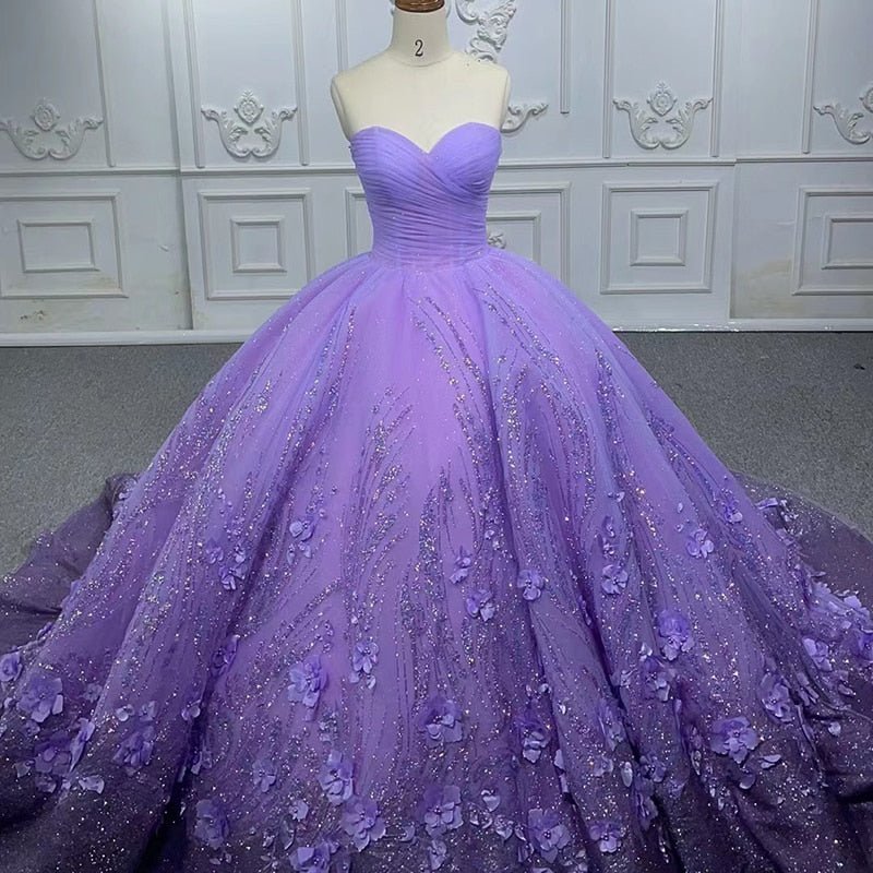 A Line Purple Lace Sweetheart With Corset Back Quinceanera Dresses - Curvevia