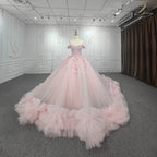 Quinceanera Ball Gown  Off-the-Shoulder  Sequined Pink Dress - Curvevia