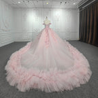 Quinceanera Ball Gown  Off-the-Shoulder  Sequined Pink Dress - Curvevia