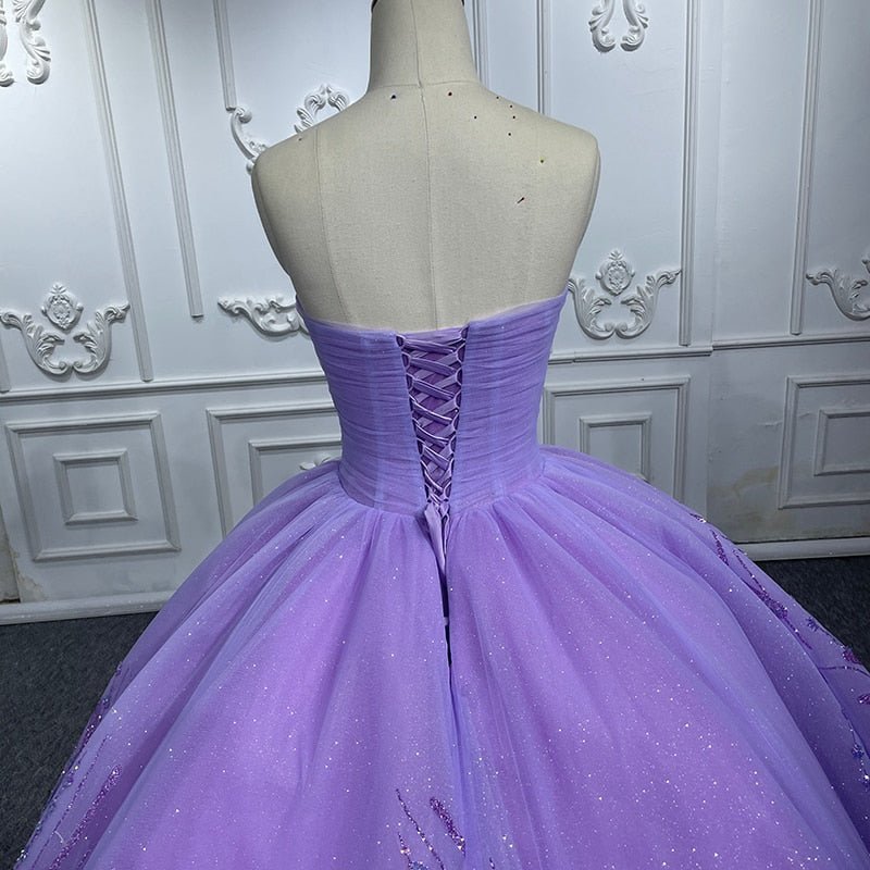 A Line Purple Lace Sweetheart With Corset Back Quinceanera Dresses - Curvevia