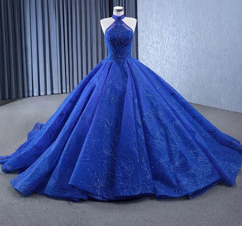 Royal Blue Ball Gown Halter Sleeveless Quinceanera Dress - Curvevia