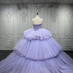 Quinceanera Dress  Strapless Ball Gown Crystal  Lavender - Curvevia