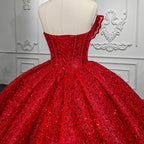 Quinceanera Ball Gown Red Sleeveless Sequined Dress - Curvevia