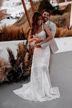 Sparkly A Line Sweetheart Mermaid Sequins Wedding Dresses - Curvevia