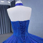 Royal Blue Ball Gown Halter Sleeveless Quinceanera Dress - Curvevia
