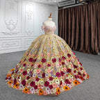 Quinceanera Flower  Off-the-Shoulder Ball Gown Dress - Curvevia