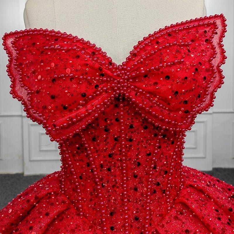 Quinceanera Ball Gown Red Sleeveless Sequined Dress - Curvevia