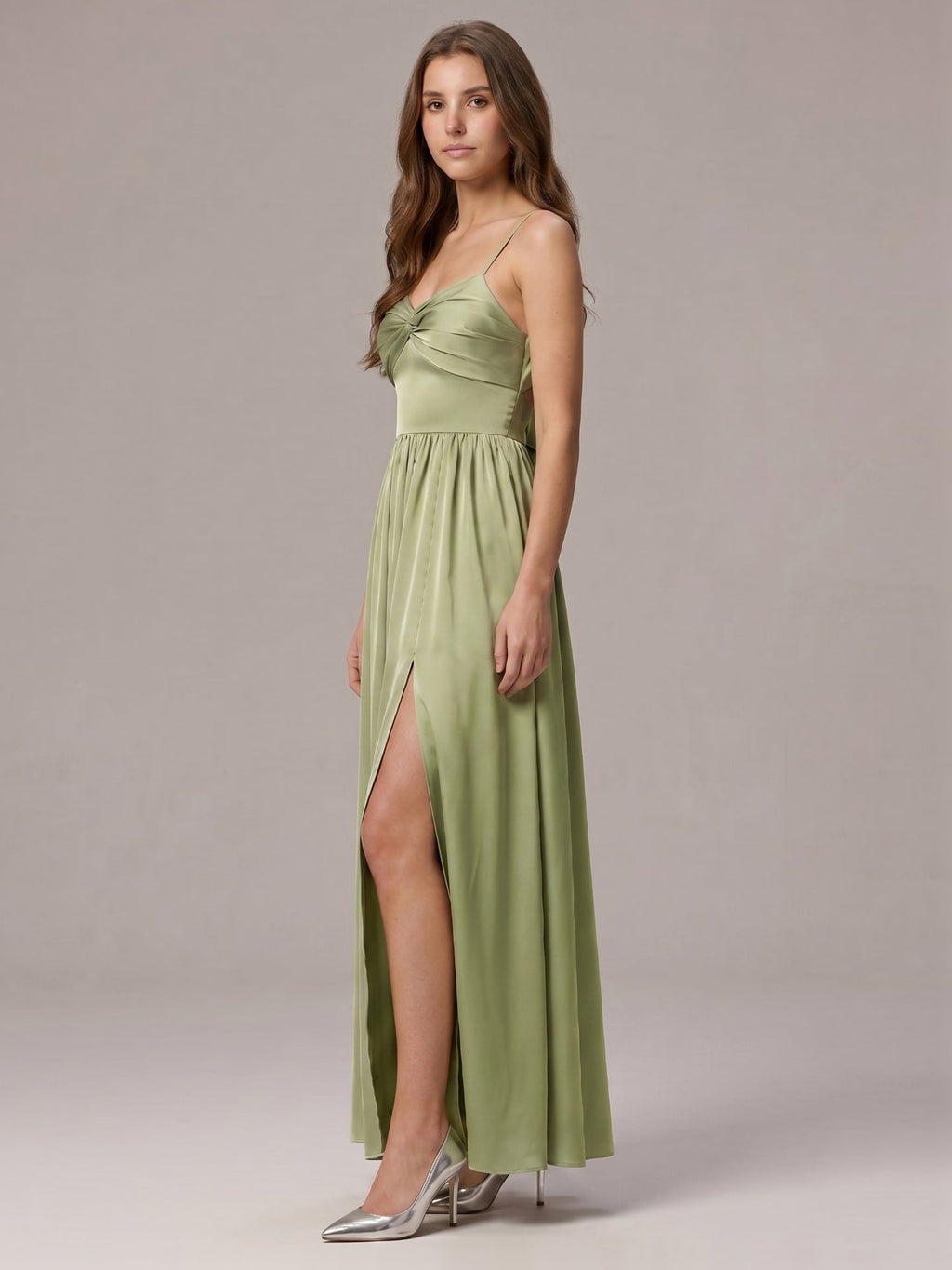Sexy Sage Green Satin A-Line Sweetheart Neck Lace-up Ankle-Length Bridesmaid Dress - Curvevia