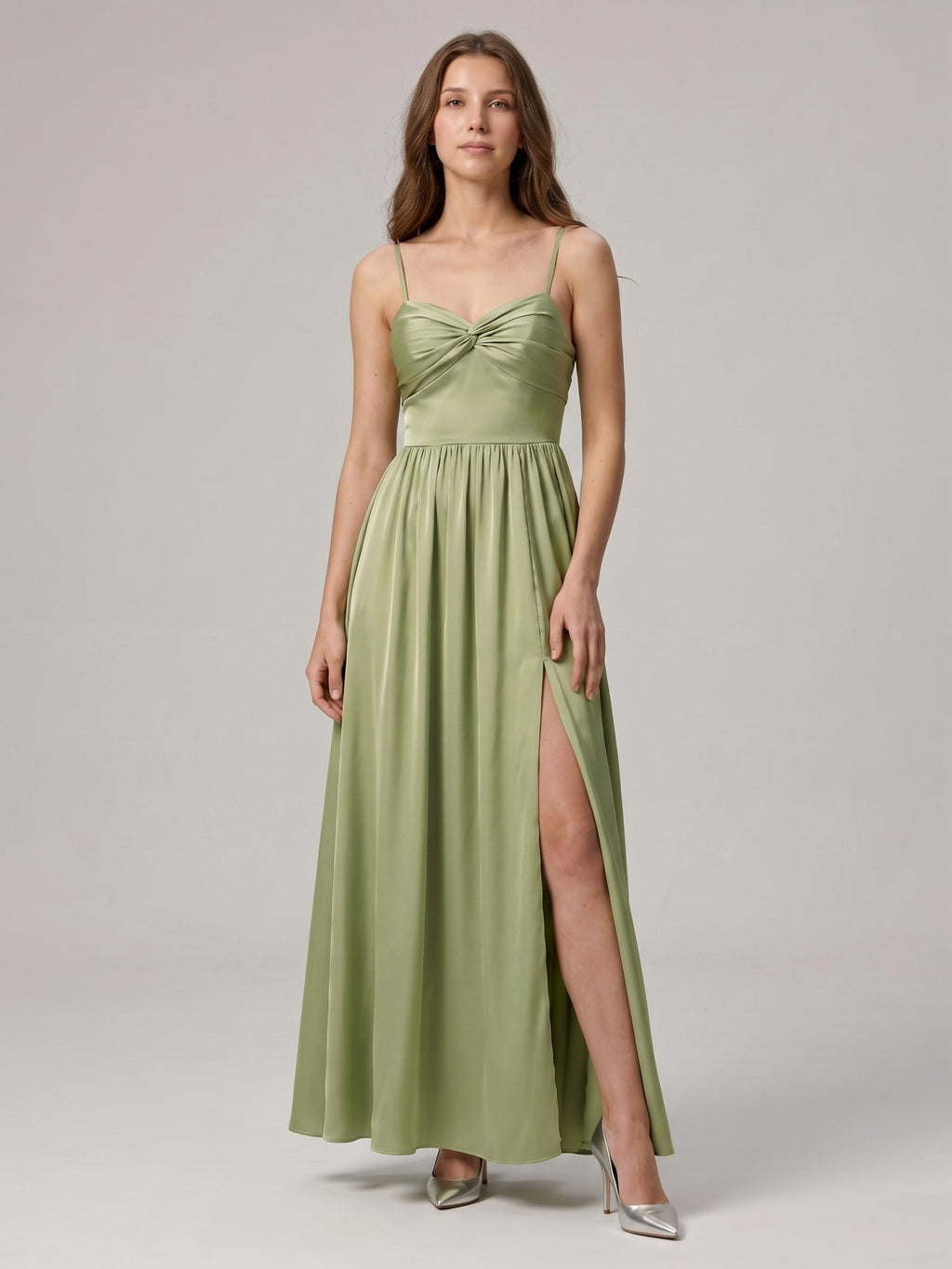 Sexy Sage Green Satin A-Line Sweetheart Neck Lace-up Ankle-Length Bridesmaid Dress - Curvevia