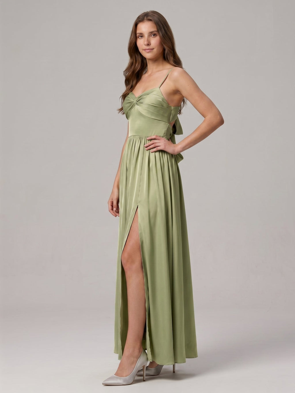 Sexy Sage Green Satin A-Line Sweetheart Neck Lace-up Ankle-Length Bridesmaid Dress - Curvevia