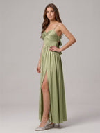 Sexy Sage Green Satin A-Line Sweetheart Neck Lace-up Ankle-Length Bridesmaid Dress - Curvevia