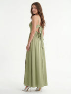 Sexy Sage Green Satin A-Line Sweetheart Neck Lace-up Ankle-Length Bridesmaid Dress - Curvevia