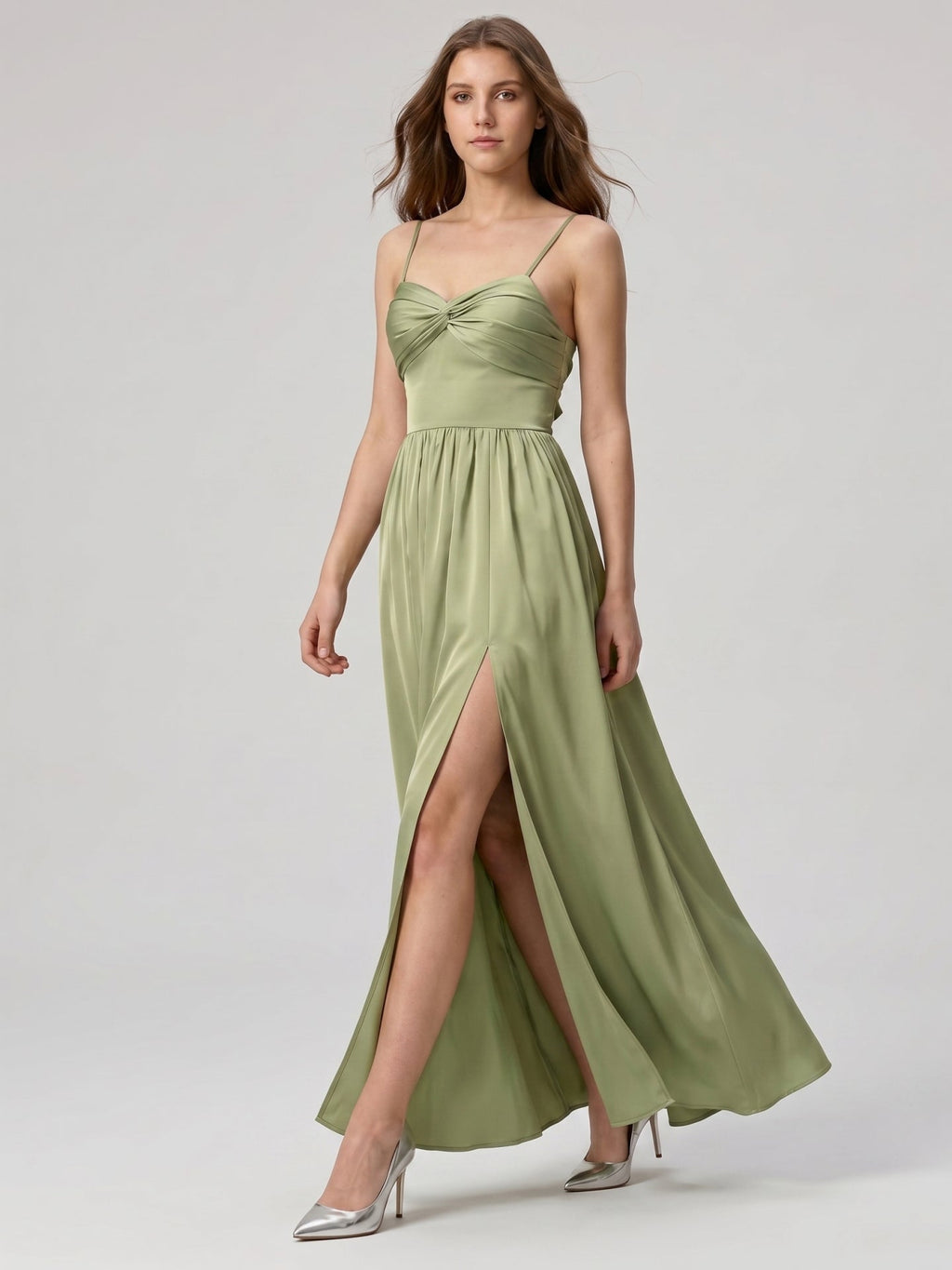 Sexy Sage Green Satin A-Line Sweetheart Neck Lace-up Ankle-Length Bridesmaid Dress - Curvevia