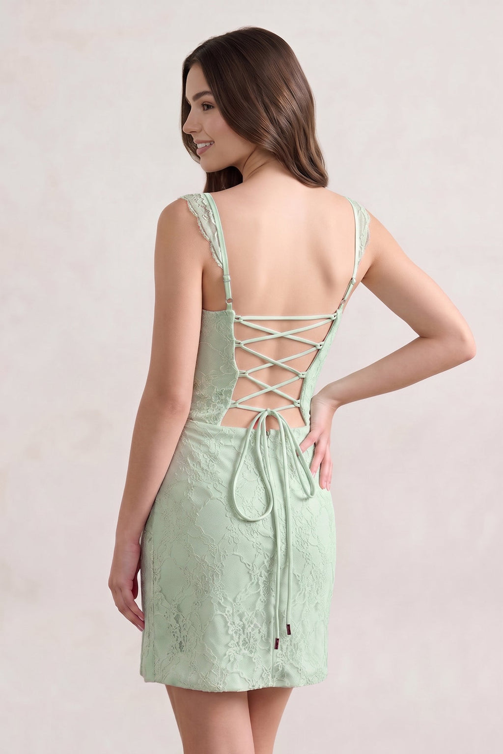 Sky Blue Scoop Neck Sheath Lace Short Homecoming Dress With Slit - Curvevia