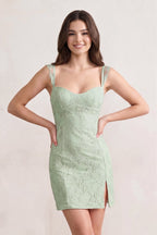 Sky Blue Scoop Neck Sheath Lace Short Homecoming Dress With Slit - Curvevia