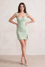 Sky Blue Scoop Neck Sheath Lace Short Homecoming Dress With Slit - Curvevia