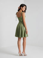 Sage Green Satin A-Line Cowl Neck Back Zip Short Homecoming Dress with Pleating - Curvevia