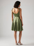 Sage Green Satin A-Line Cowl Neck Back Zip Short Homecoming Dress with Pleating - Curvevia