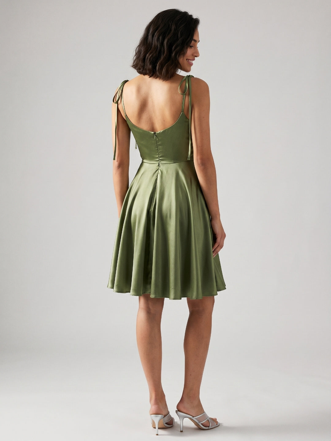 Sage Green Satin A-Line Cowl Neck Back Zip Short Homecoming Dress with Pleating - Curvevia