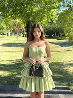 Sage Green Satin A-Line Scoop Neck Backless Short Homecoming Dress with Bow - Curvevia