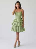 Sage Green Satin A-Line Scoop Neck Backless Short Homecoming Dress with Bow - Curvevia