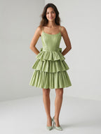 Sage Green Satin A-Line Scoop Neck Backless Short Homecoming Dress with Bow - Curvevia