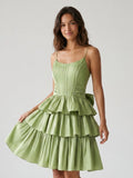 Sage Green Satin A-Line Scoop Neck Backless Short Homecoming Dress with Bow - Curvevia