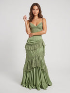 Sage Green Satin and Lace Mermaid Sweetheart Zipper Back Floor Length Dress - Curvevia