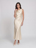 Sand Satin Sheath Cowl Neck Backless Ankle-Length Formal Dress - Curvevia