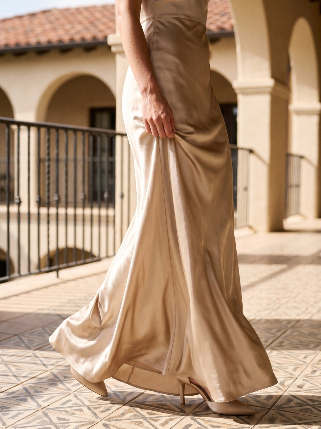 Sand Satin Sheath Halter Neckline Backless Floor-Length Bridesmaid Dress - Curvevia