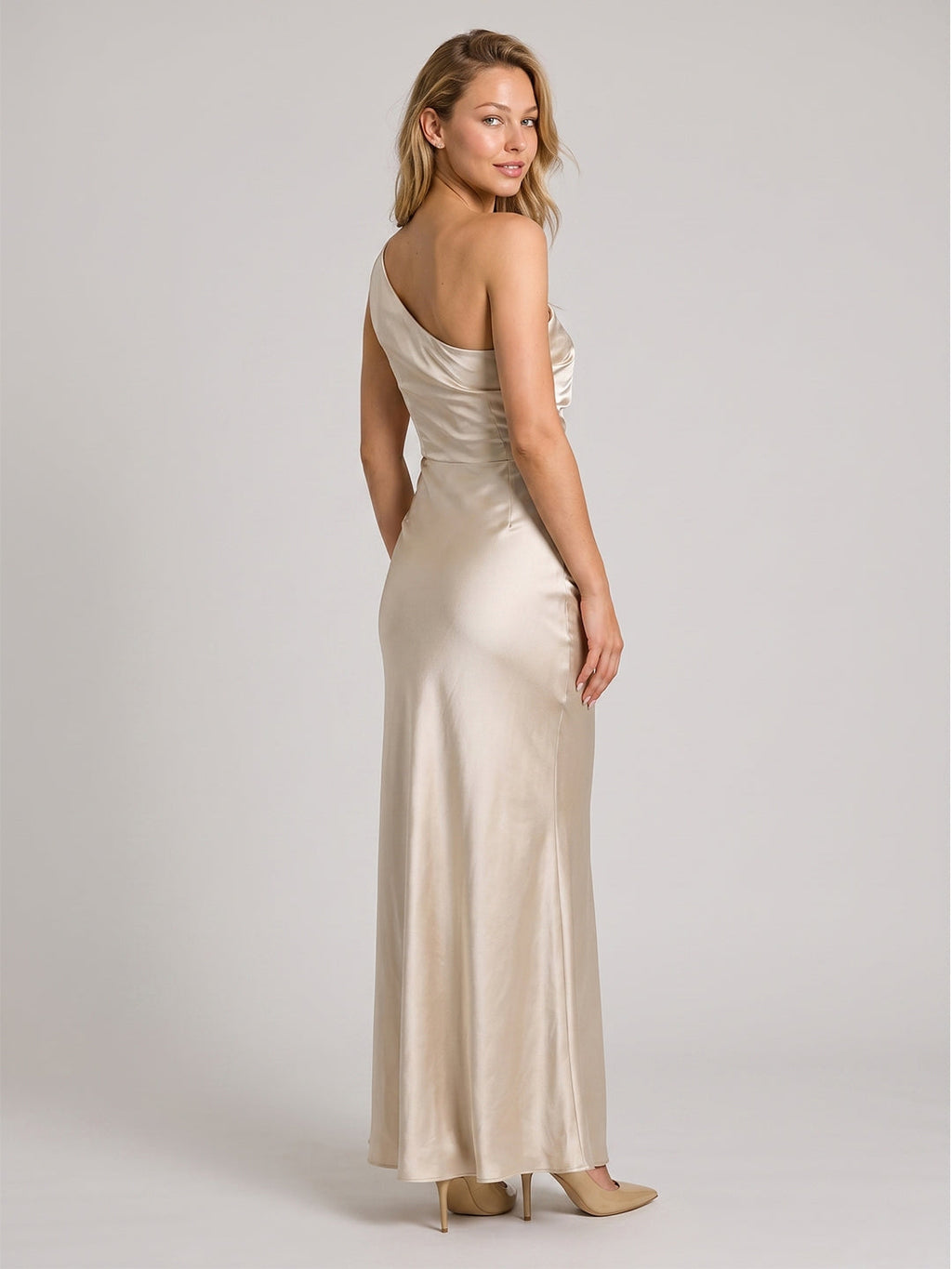 Sand Sheath One Shoulder Side Zip Floor-Length Bridesmaid Dress - Curvevia