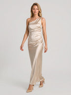 Sand Sheath One Shoulder Side Zip Floor-Length Bridesmaid Dress - Curvevia