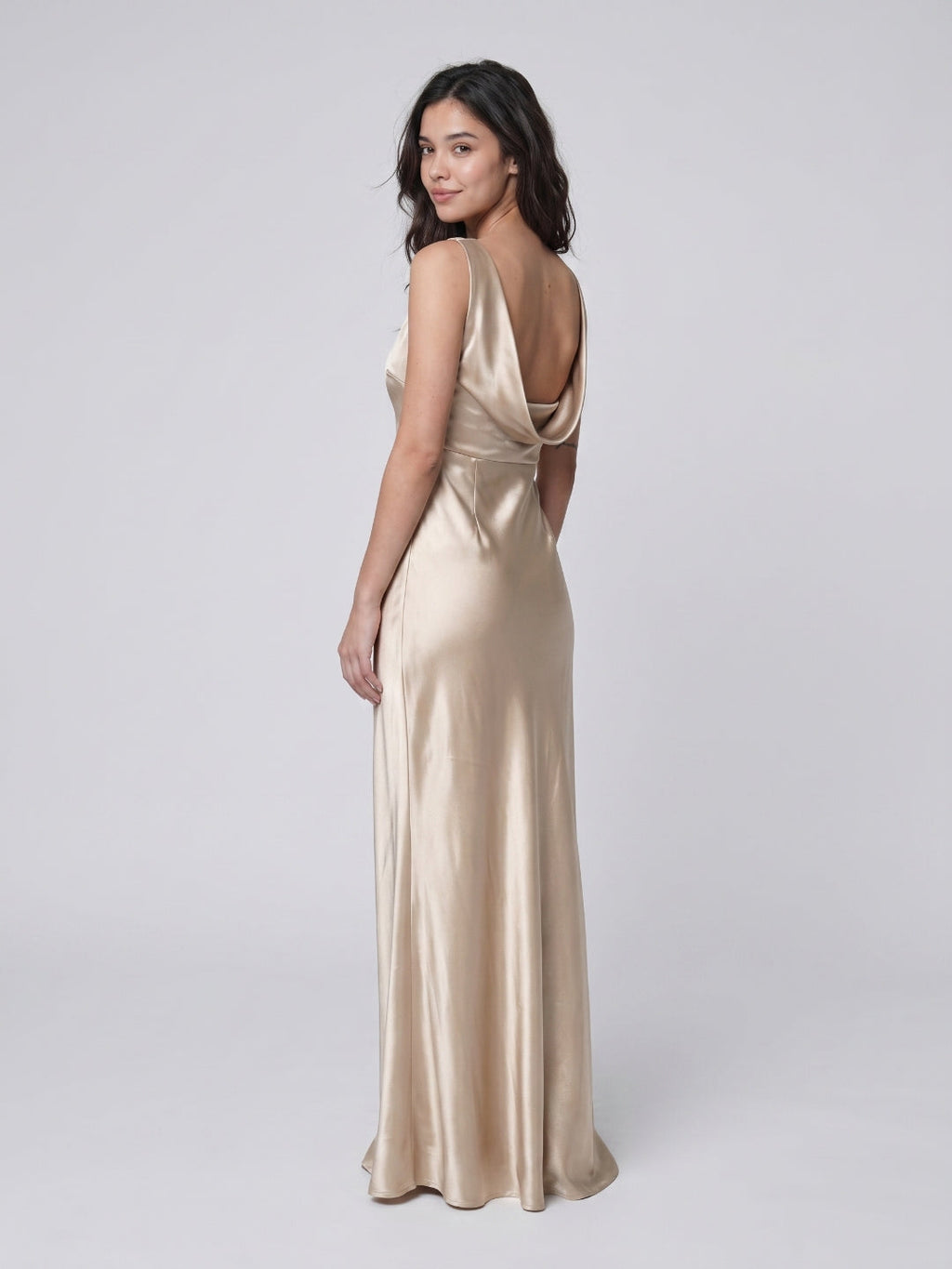 Sand Satin Sheath Scoop Neck Backless Floor-Length Bridesmaid Dress - Curvevia