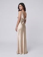 Sand Satin Sheath Scoop Neck Backless Floor-Length Bridesmaid Dress - Curvevia